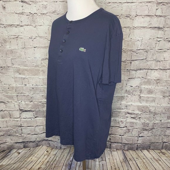 Men's Lacoste Navy Blue 1/4 Button Short Sleeve Sm - Picture 4 of 8